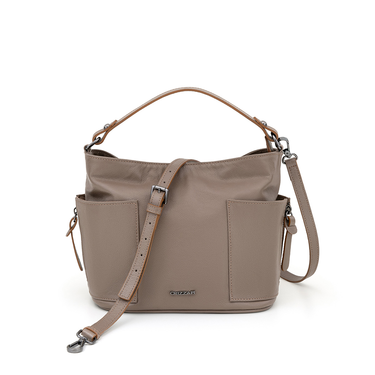 bolsa-de-couro-tiracolo-alça -antebraco-taupe- crizzapi-cr-928
