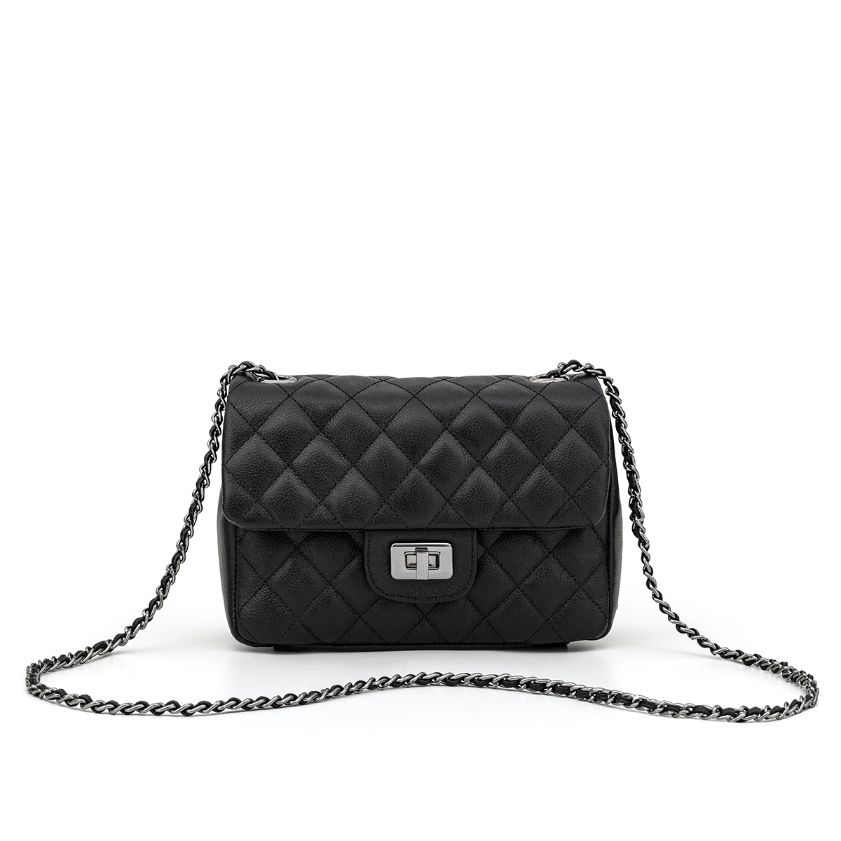 bolsa-femina-de-couro-matelassê-Chanel -tiracolo-corrente-