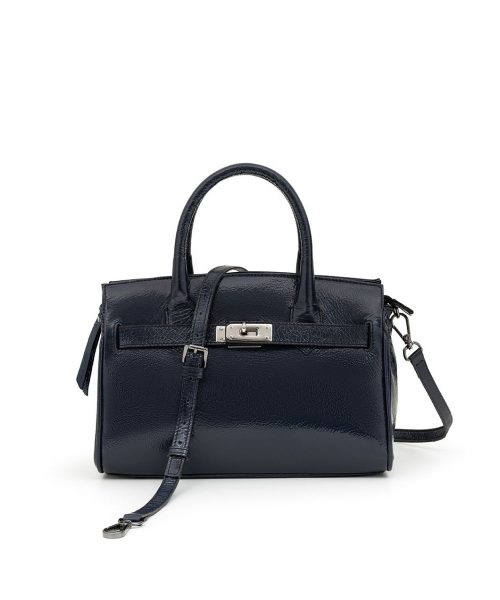 Bolsa Tote Média em Couro Verniz | CR-11377 - Azul Marinho
