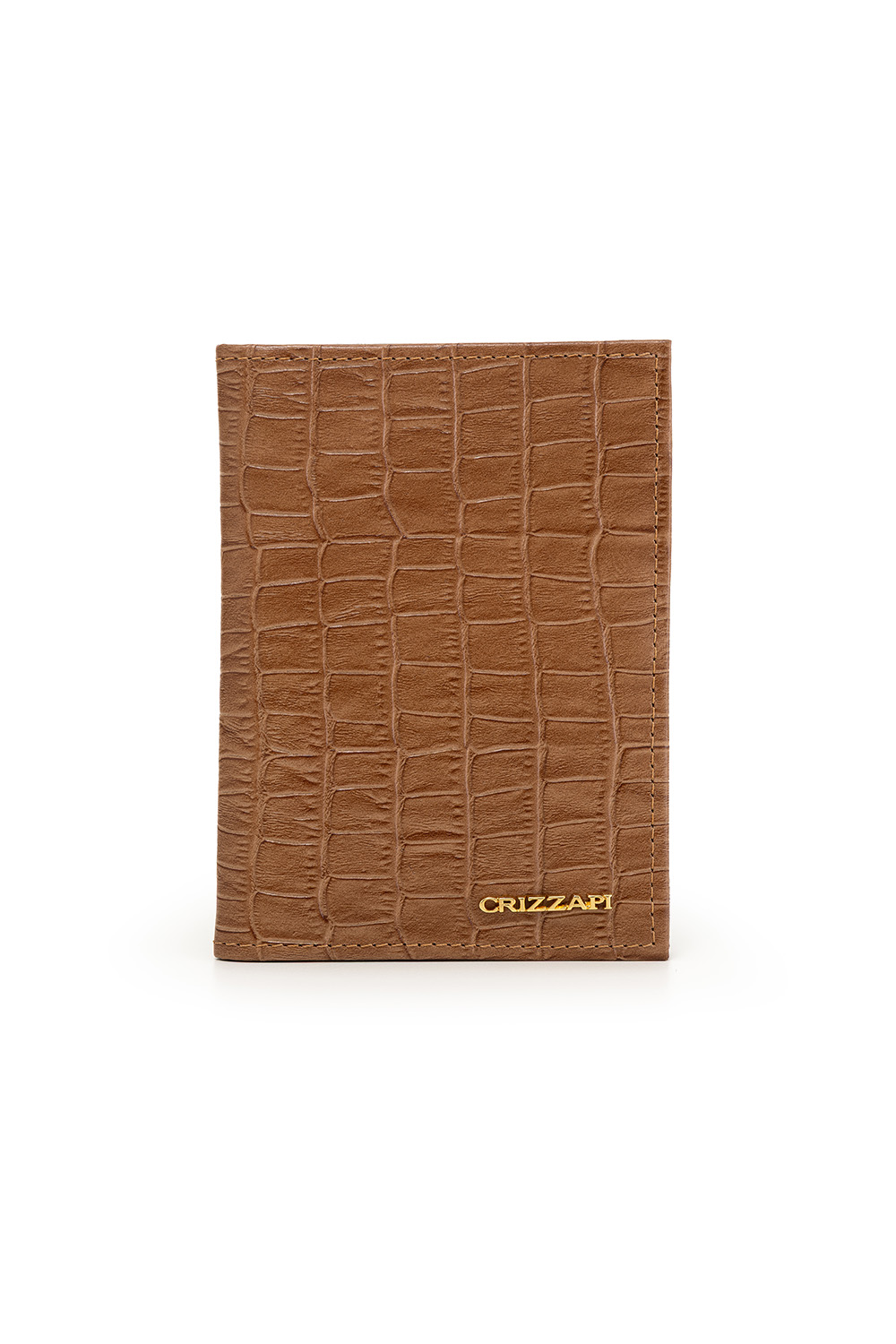 carteira-feminina-porta-passporte-cartões-crizzapi-frente-croco-caramelo